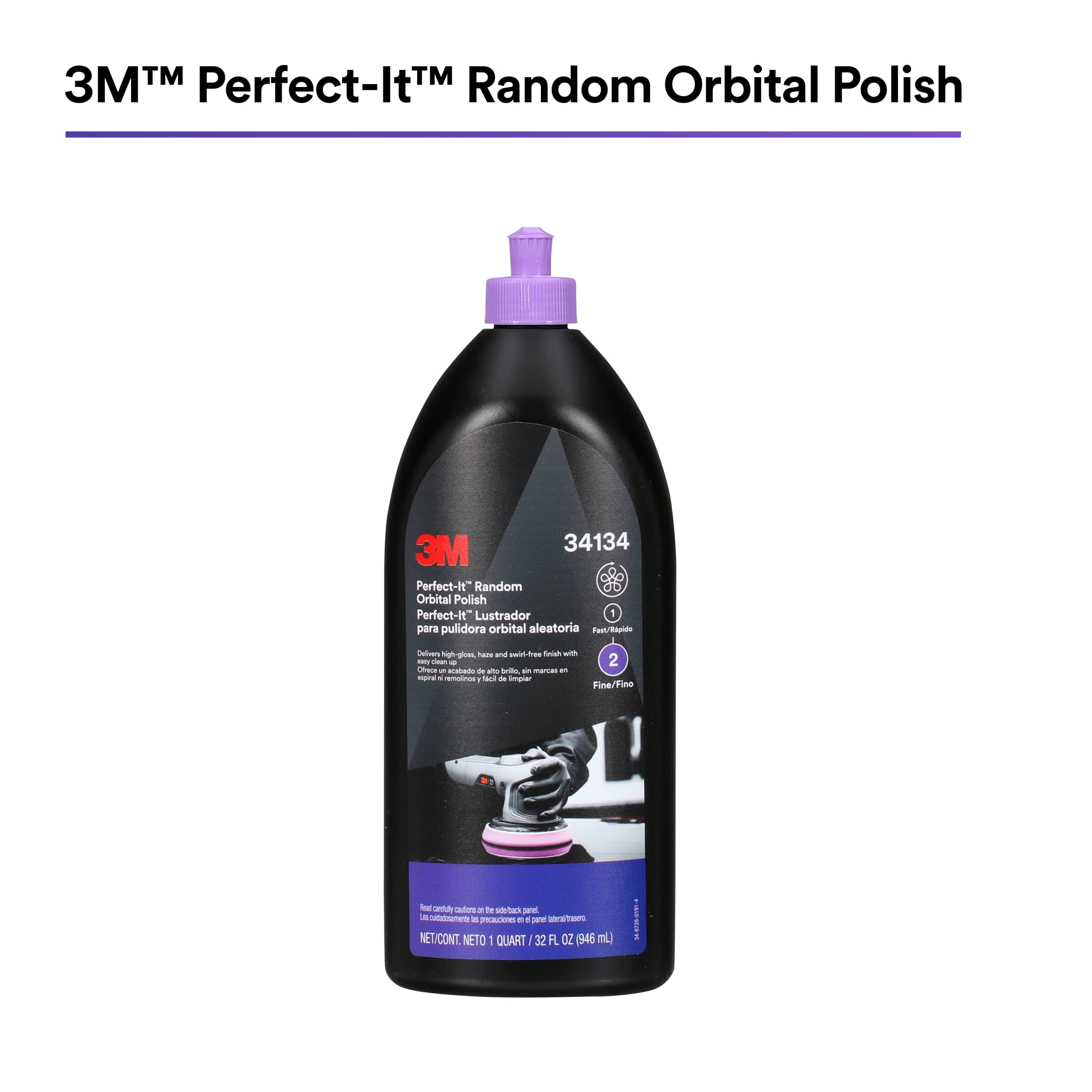 3M Perfect-It Random Orbital Polish, 34134, 1 Quart, Fast Cutting Polisher for Automotive Buffing & Polishing, High-Gloss Finish