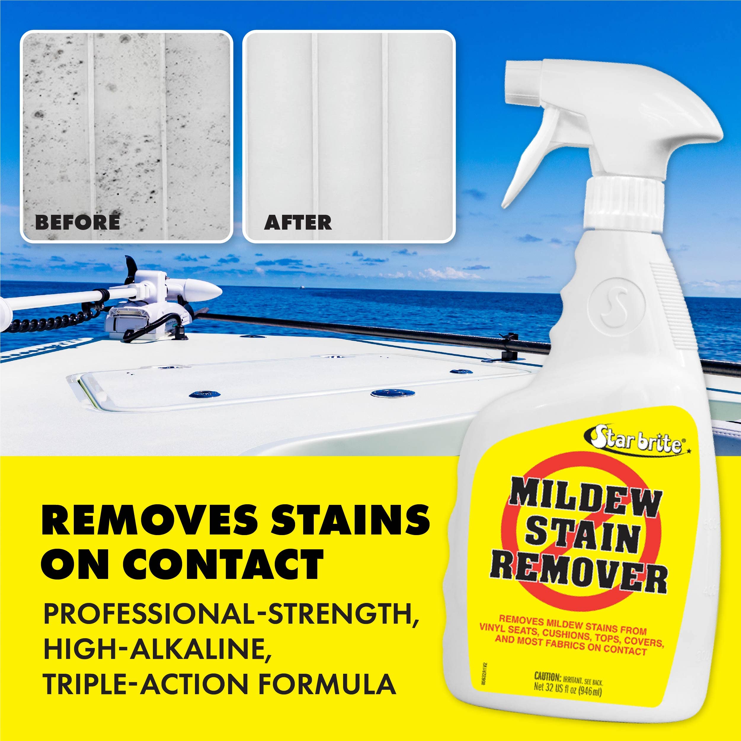 STAR BRITE Mold Stain & Mildew Stain Remover + Cleaner – Lifts Dirt & Removes Mildew Stains on Contact - 22 OZ Spray, clear (085616SS)