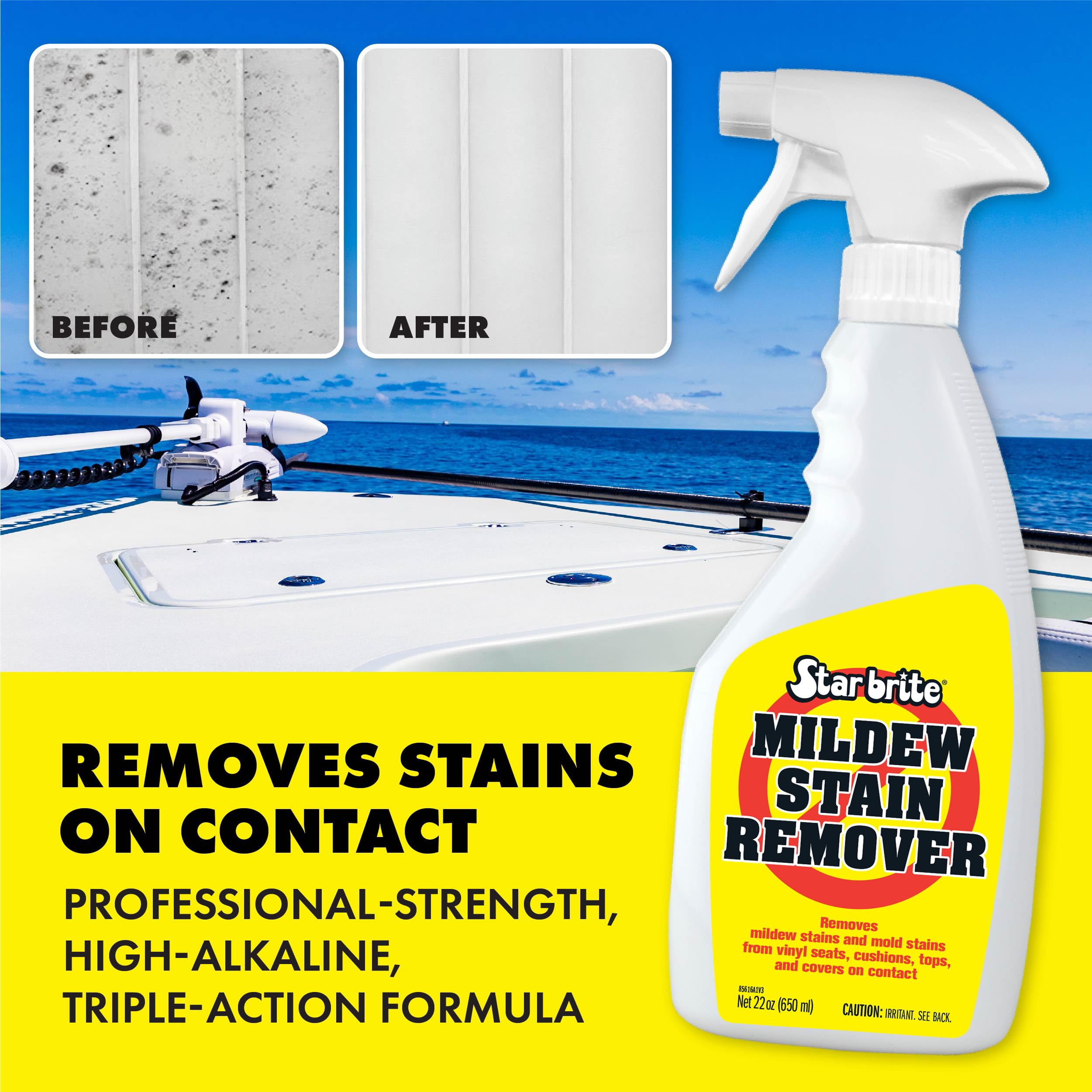 STAR BRITE Mold Stain & Mildew Stain Remover + Cleaner – Lifts Dirt & Removes Mildew Stains on Contact - 22 OZ Spray, clear (085616SS)